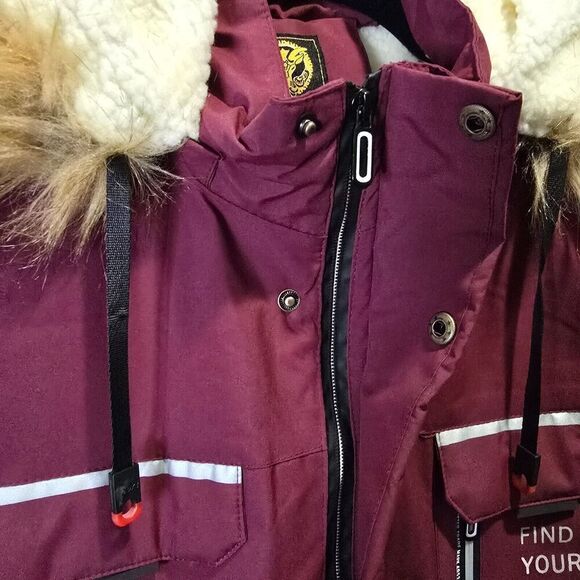 LEDUNTINO “Find Your Own Way” Red Faux Fur Hood Winter Coat Mens Sz XL Layering - Picture 4 of 16